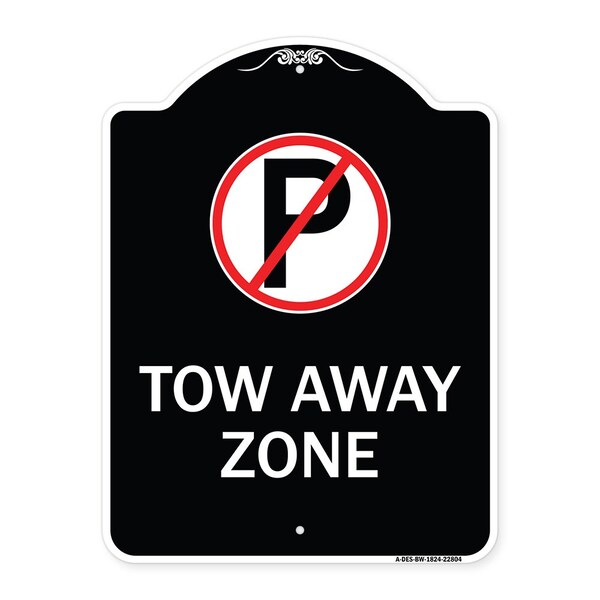 Tow Away Zone No Parking Symbol Heavy-Gauge Aluminum Architectural Sign, 24" x 18", BW-1824-22804